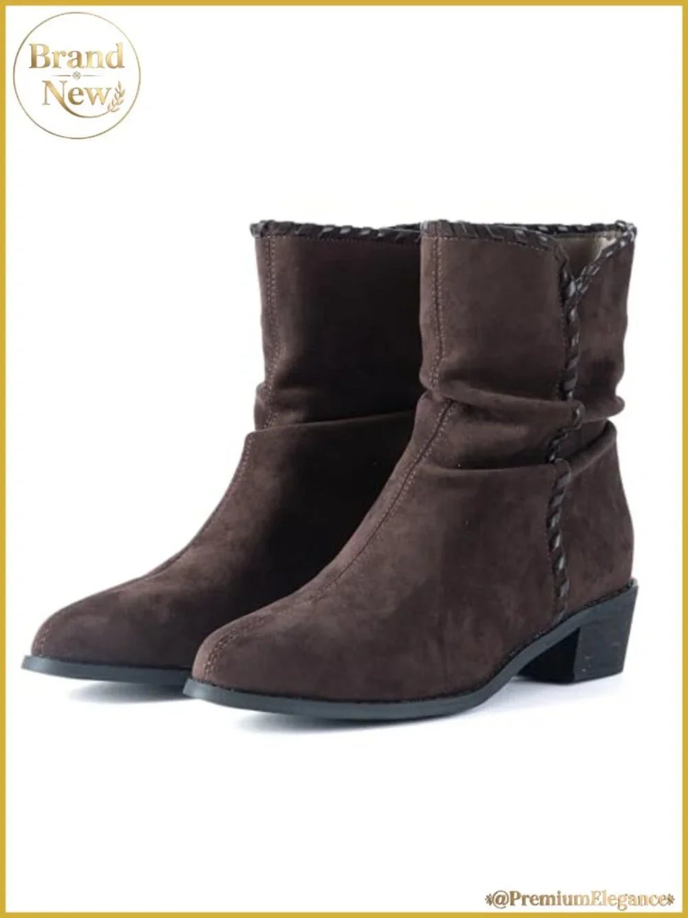 Faux Suede Slouchy Pointed Toe Ankle Booties Whipstitch Block Heel
